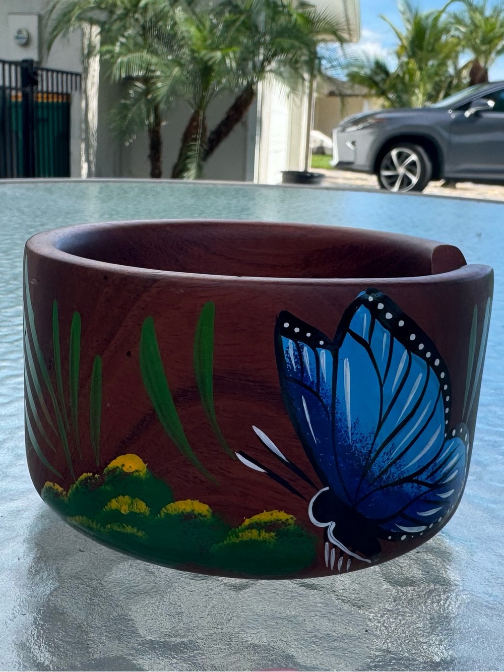 ✨Hand Painted Wood Catchall Bowl Blue Butterfly Jewelry Holder Boho Decor OS🏺